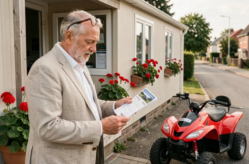 Homme senior comparant des brochures tarifaires pour louer une voiture sans permis pas chère